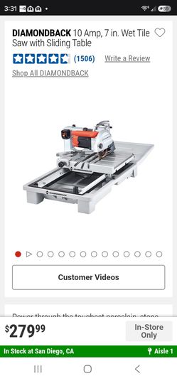 DIAMONDBACK 10 Amp, 7 in. Wet Tile Saw with Sliding Table