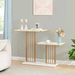 Console Table, Modern Console Table for Entryway with Faux Marbled Tabletop, Gold Entryway Table with Metal Frame,Foyer Table for Entryway, Living Roo