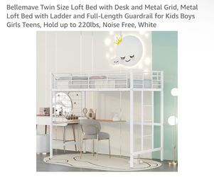 Twin Size Loft Bed with Desk, White