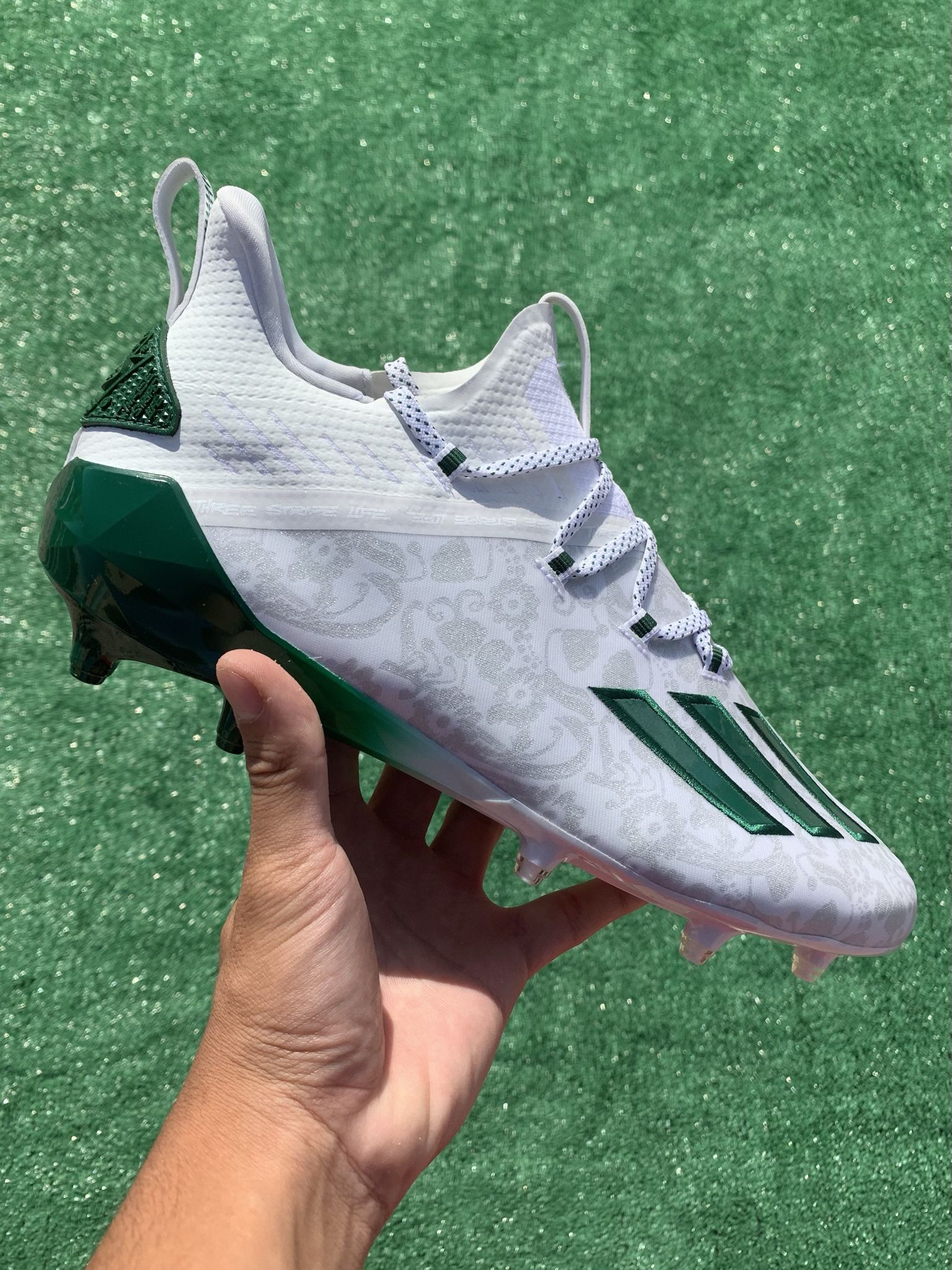 ADIDAS ADIZERO NEW REIGN “GREEN - FLORAL” FOOTBALL CLEATS (Sizes 11.5 and 12, Men’s Available)