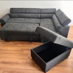 Modern Dark Grey Sofa Sectional Sleeper With Storage 🔥buy Now Pay Later 