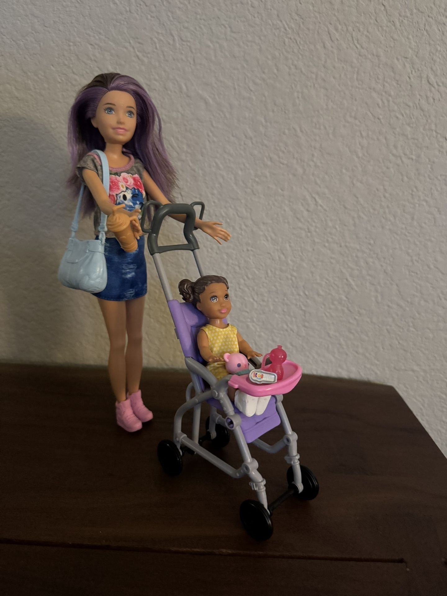 Barbie Baby Sitting Playset with Skipper Doll, Baby Doll, & Bouncy Stroller, NIB