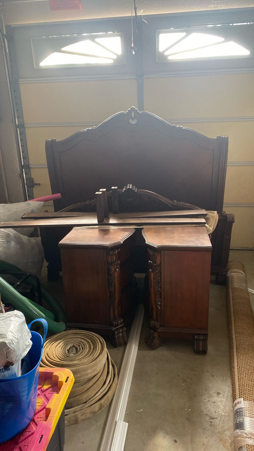 Queen Anne bed frame with 2 nightstands