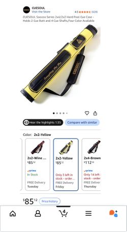 CUESOUL Soocoo Series 2x4/2x2 Hard Pool Cue Case -Holds 2 Cue Butt and 4 Cue Shafts. Yellow Color