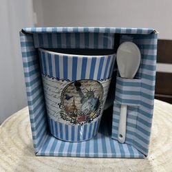 NEW New York City NYC Souvenir Mug & Ceramic Spoon Set Blue White Statue Of Liberty