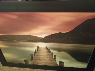 Framed Lake Dock Landscape Wall Art