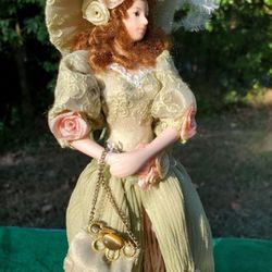 Victorian Tassel Doll in Sage Green with Stand