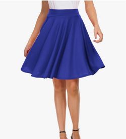 EXCHIC Women's Casual Stretchy Flared Mini Skater Skirt Basic A-Line Pleated Midi Skirt