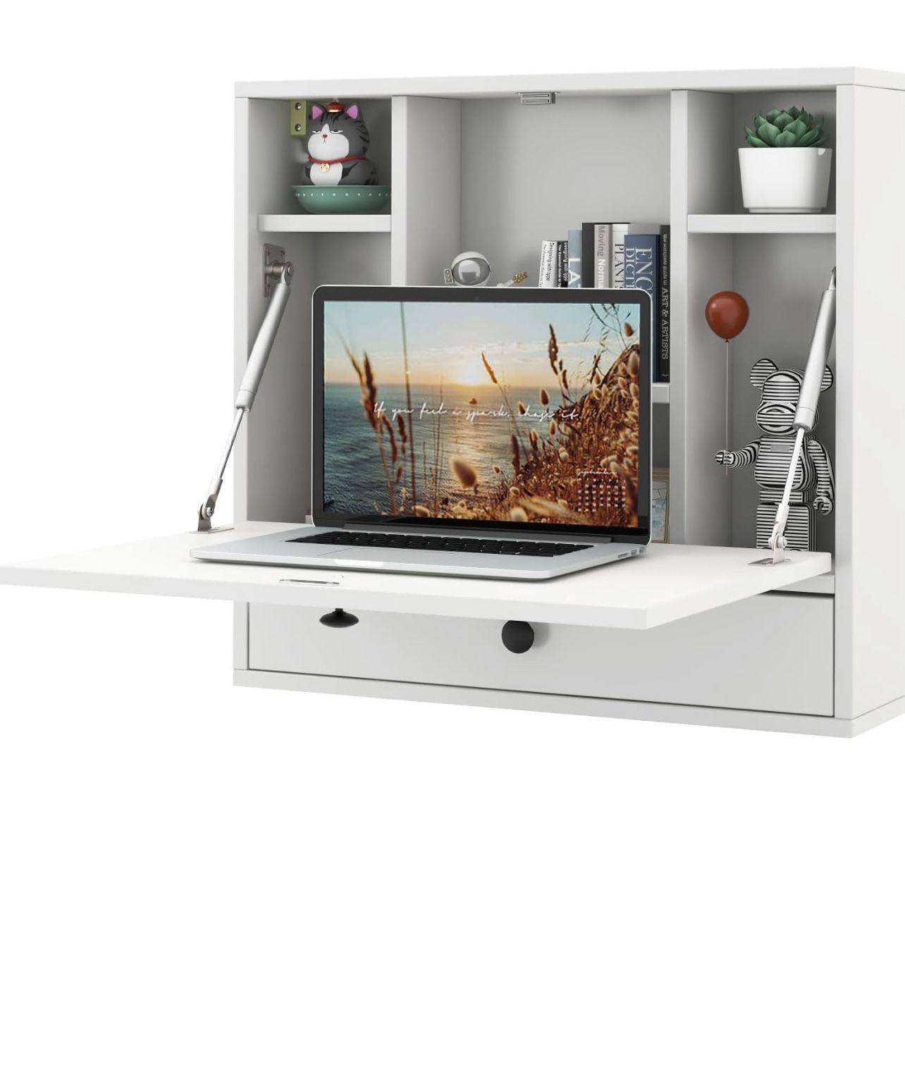 Folding Wall Desk With Storage Drawers 