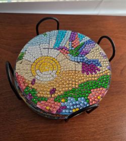 Mosaic Diamond Art Coaster Set with Metal Holder