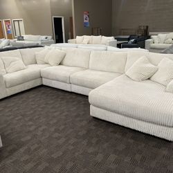 Super Soft Cream Beige Corduroy Sectional Couch 