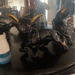 Vintage Black Bull, Gold Horns Planter