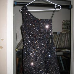 Forever 21 Black Sequin Mini Cocktail Dress 1 Shoulder Party small