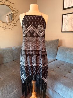 Paisley Print Fringe Hem Strappy Back Dress