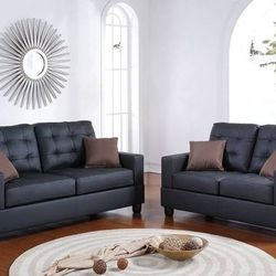 Brand New Black Or Brown Faux Leather 72" Sofa + 56" Loveseat 2PCs Set