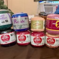 100% Mercerized Cotton Crochet Thread Lot Of 8 — Red Heart, Aunt Lydia’s & More