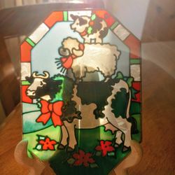 Stained Glass Christmas Cow Decor 