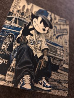 Dodger themed Felix the cat on a metal sheet