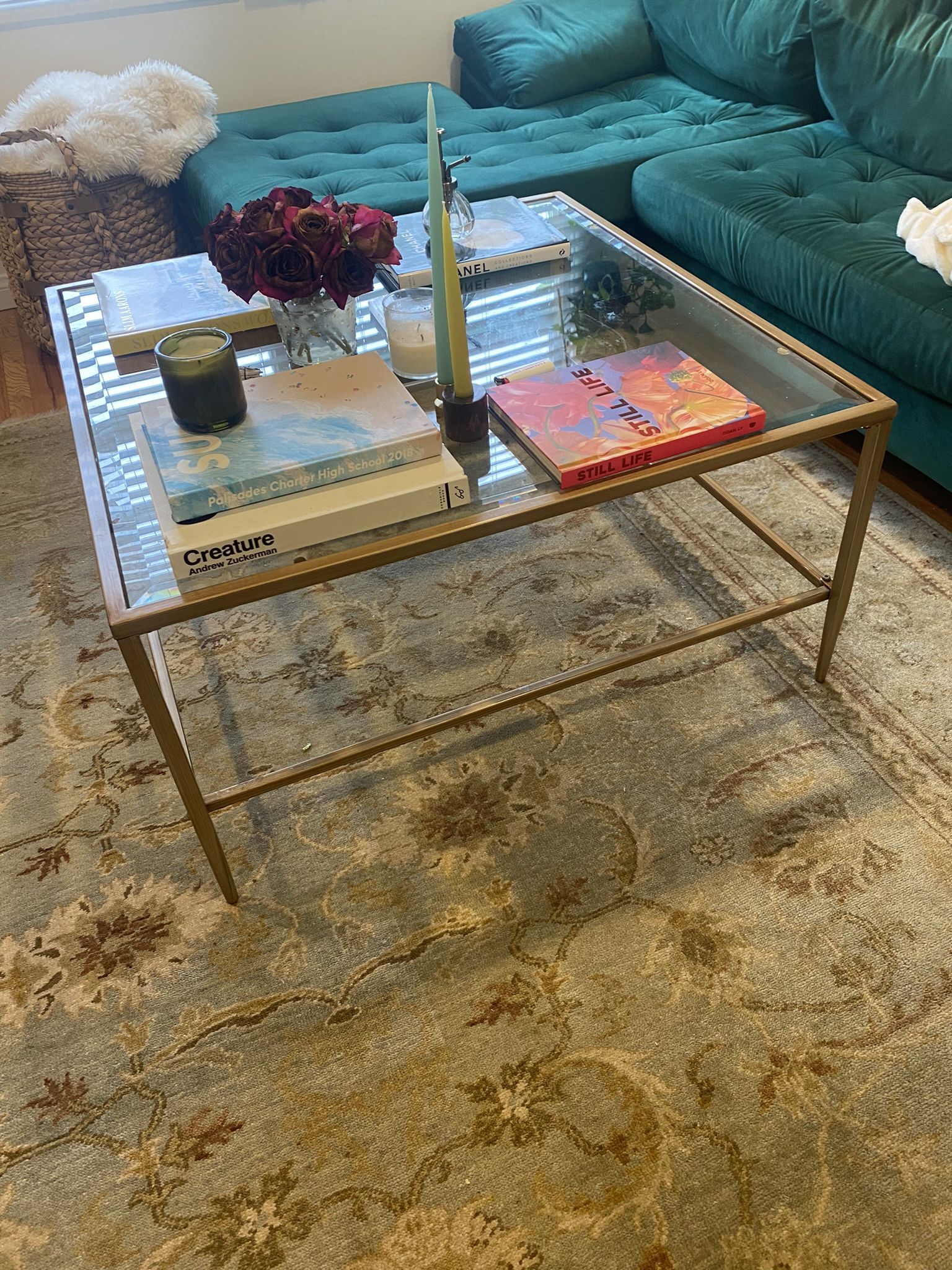 Glass And Bronze Coffee Table