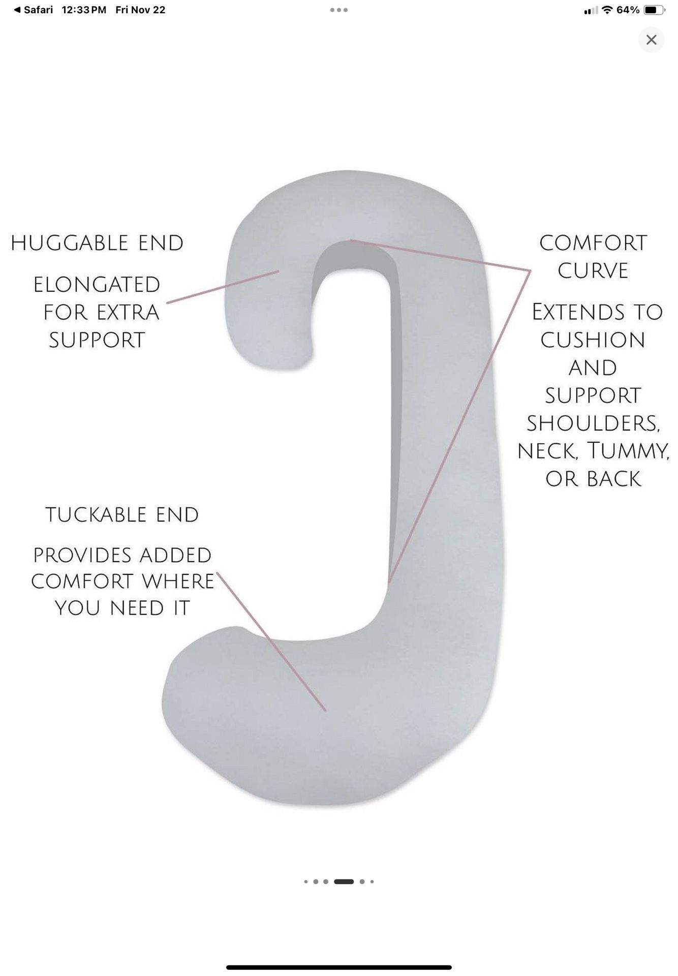 LEACHCO SNOOGLE SIGNATURE SUPPORT BODY PILLOW. GRAY