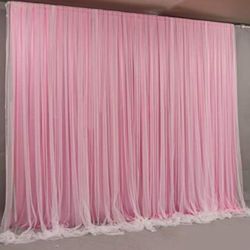 6.6ft x 6.6ft 2 Layers Tulle Backdrop Curtains for Party Wedding Baby Shower Birthday Decorations Photography Backdrop Christmas Background Decor Pink