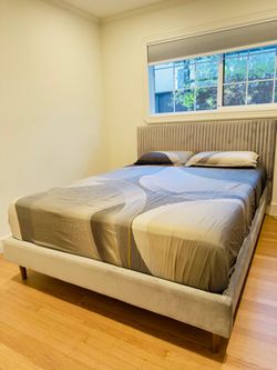 Upholstered Platform Queen Bed Frame with Headboard