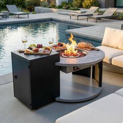 42 in. 50,000 BTU Round Metal Outdoor Propane Fire Pit Table with Hidden Tank Storage, Auto Shut-Off, Rain Cover