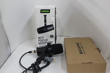 Shure MV7X Dynamic Podcast XLR Microphone With Bilione Desktop Stand