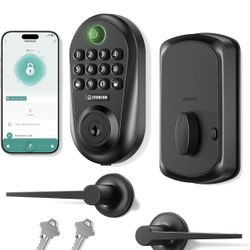Keyless Entry Door Lock Deadbolt with Handles Set Fingerprint Smart Door Lock with Keypad, Digital Auto-Locking Deadbolt, Electronic Entry Lock for Fr