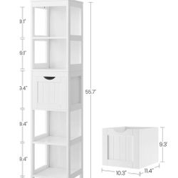 VASAGLE Bathroom Floor Cabinet Bathroom Storage Organizer Rack Stand w/ 2 Drawer - White