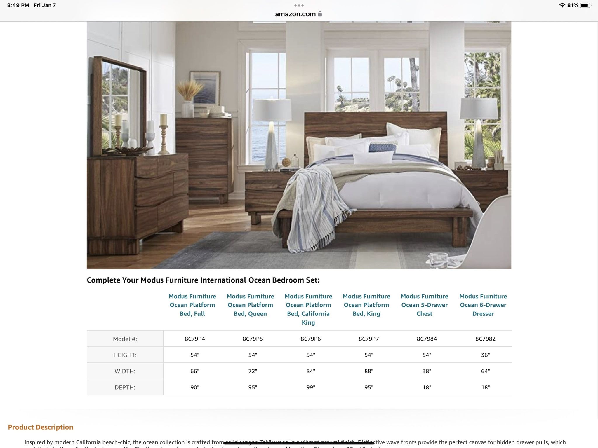 Modus Ocean 6 Piece California King Bedroom Set