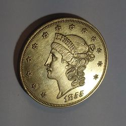 VINTAGE NOVELTY SUOVENIR COIN 22K. GOLD FIELD**20GR**US 1855 ($20) DOLLARS**