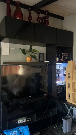Black TV Media Console with Glass Doors