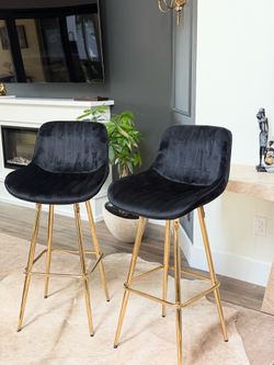 Elegant black velvet bar stools