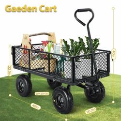 660LB Garden Cart and Wagon Heavy Duty Steel Garden Cart, Removable Sides, 10in Tires for Patio - Black