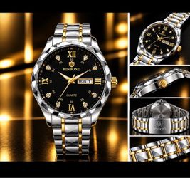 BINBOND Men’s woman and teenager Black & Gold Watch – New #2
