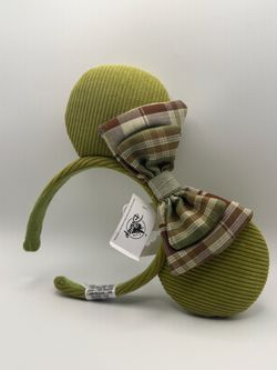 Disney Minnie Mouse Ears Headband Green Corduroy Plaid Bow