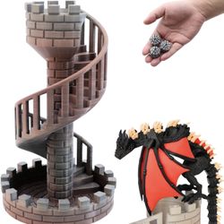 Wyvern Castle Dice Tower (with 5 polyhedral dice and a Dragon) for Table Games, D&D & RPG Games,Perfect Table Decoration and Party Surprise Gifts (Red