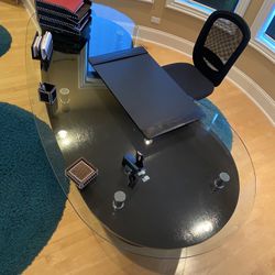 Brown Wood Desk With Glass 