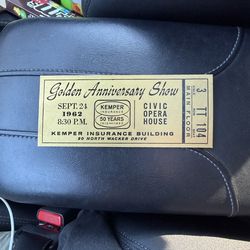 vintage ticket stub for a "Golden Anniversary Show" held by Kemper Insurance to celebrate their 50th anniversary in 1962