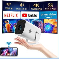 Built-in APPS & Electric Focusing & 210° Rotation】Mini Projector With Wifi And Bluetooth, 1080P Portable Projector, Movie Projector for Bedroom, Suppo