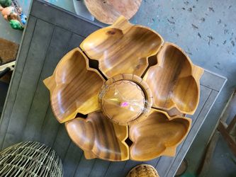 Wood serving tray lazy Susan