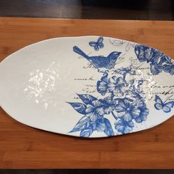   Michel Design Works Indigo Cotton melamine oval serving platter. 19"×10"