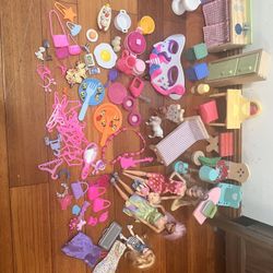Dollhouse Furniture, Accessories, and Fashion Dolls Lot +100 items
