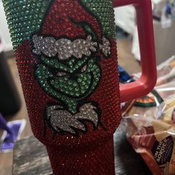 Christmas Grinch Rhinestone 40oz Tumbler, Grinch Christmas Tumbler With