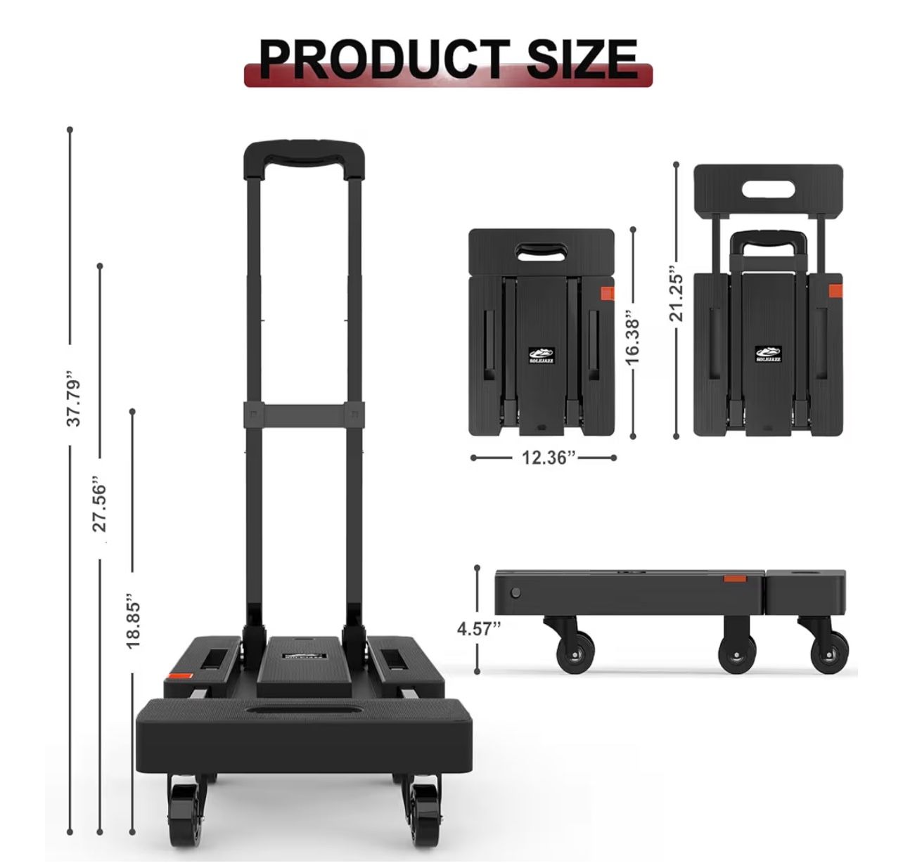 Folding Hand Truck Portable Dolly Cart with Wheels Foldable 500LB Heavy Duty