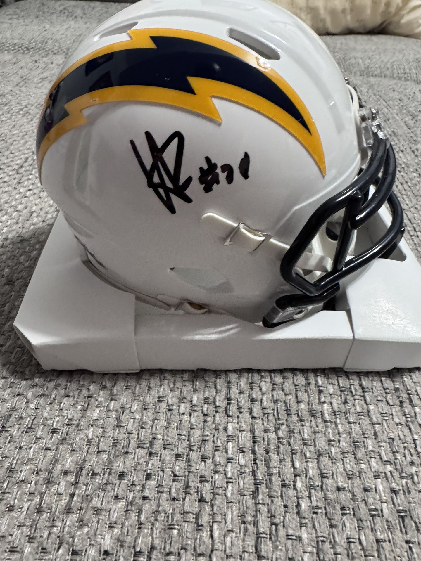 Hassan Haskins Signed Autograph LA Chargers Mini Helmet - Beckett Coa