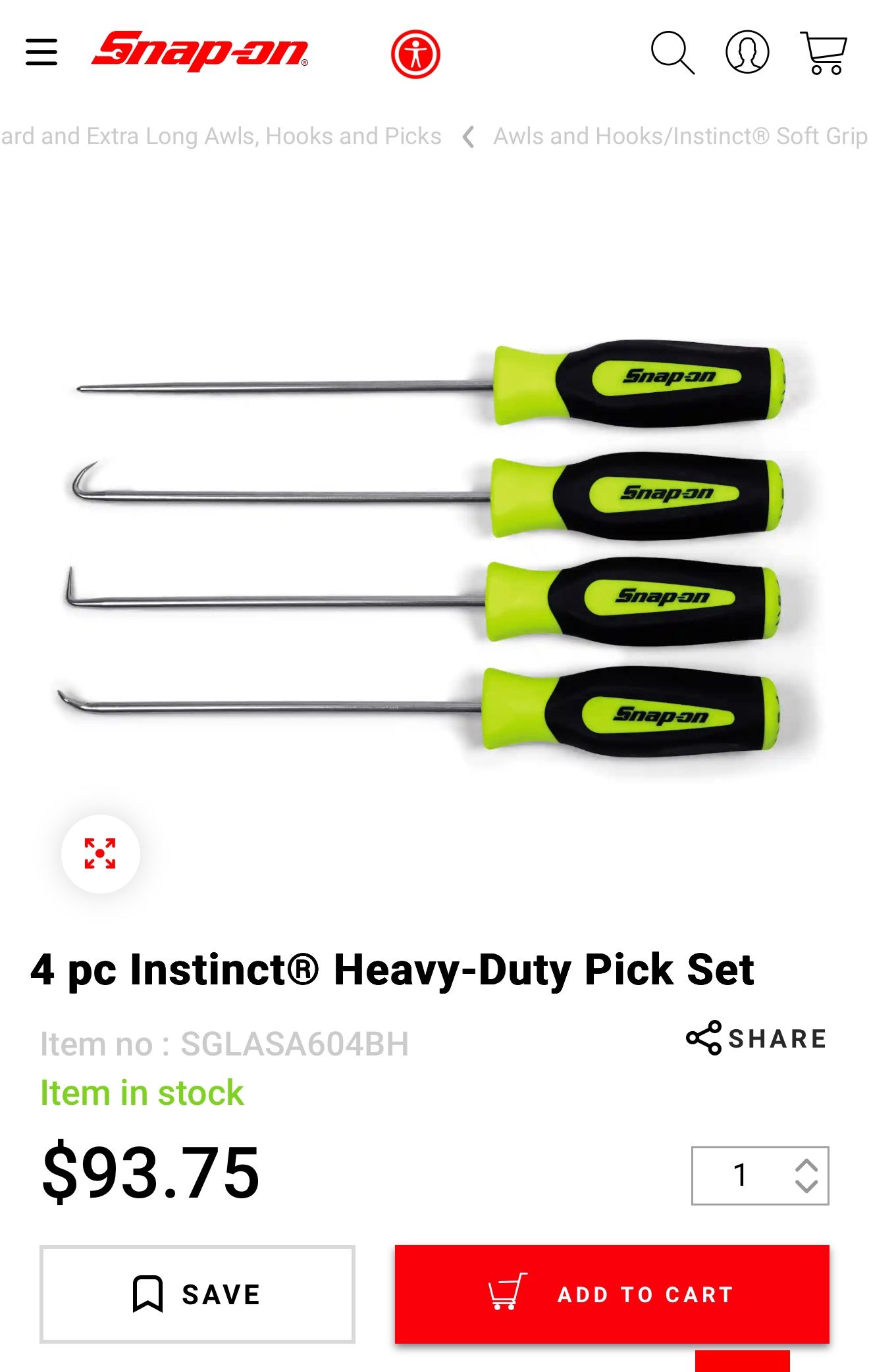 Snap On 4 PC Heavy Duty Pick Set