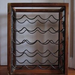 MCM 1950s Teakwood and wrought iron Wine rack