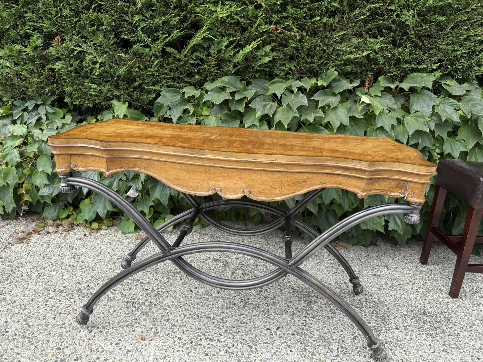 Beautiful Wood Table With Heavy Rod Iron base